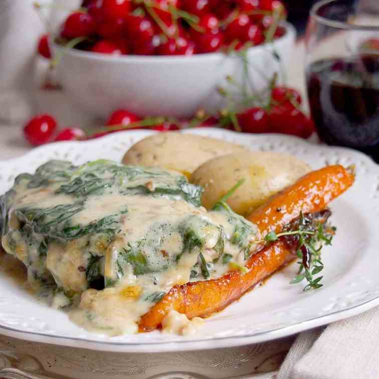 Chops baked with creamy spinach