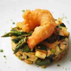 Tartar vegetables with shrimp tempura