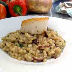 Wild mushroom barley risotto with scallops