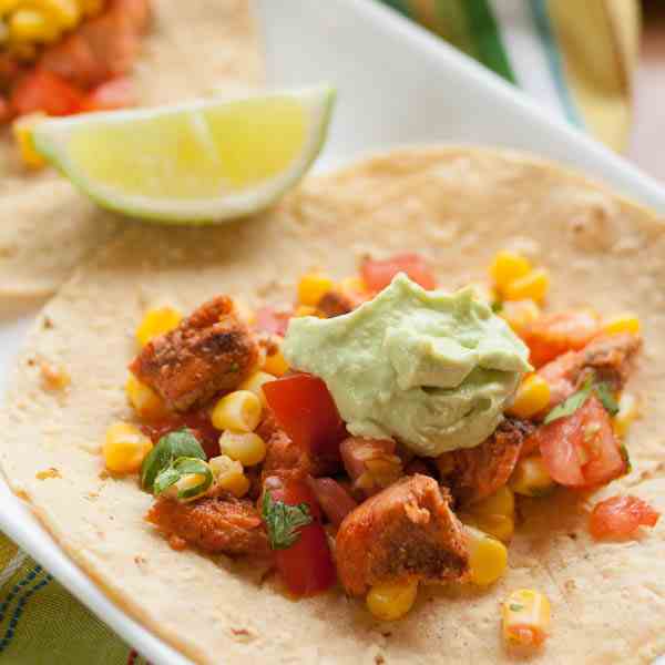 Salmon Tacos with Avocado Crema