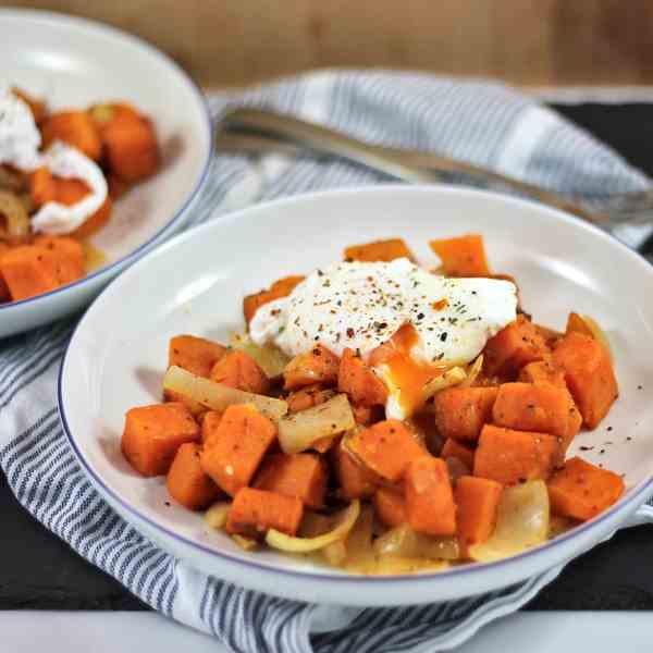 Sweet Potato Hash with Poached Egg 