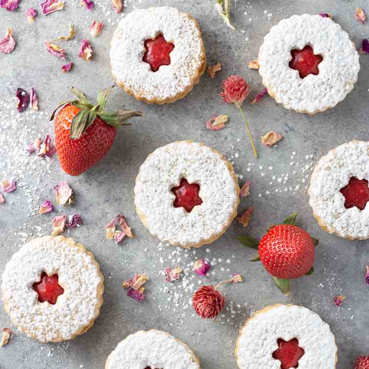 Linzer Cookies with Strawberry Rose Jam 
