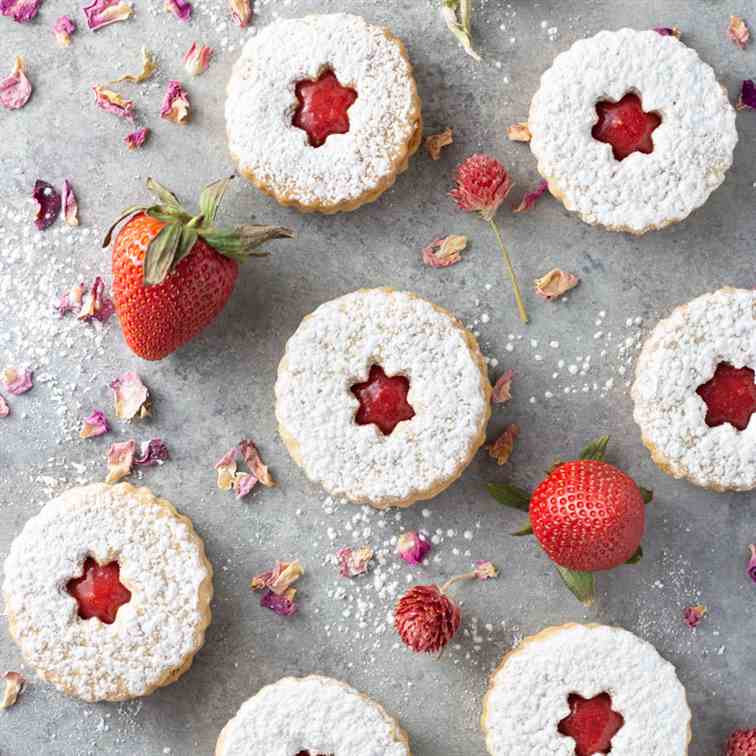 Linzer Cookies with Strawberry Rose Jam