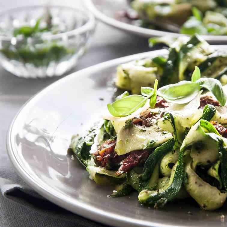 Zucchini Tagliatelles with Basil Pesto