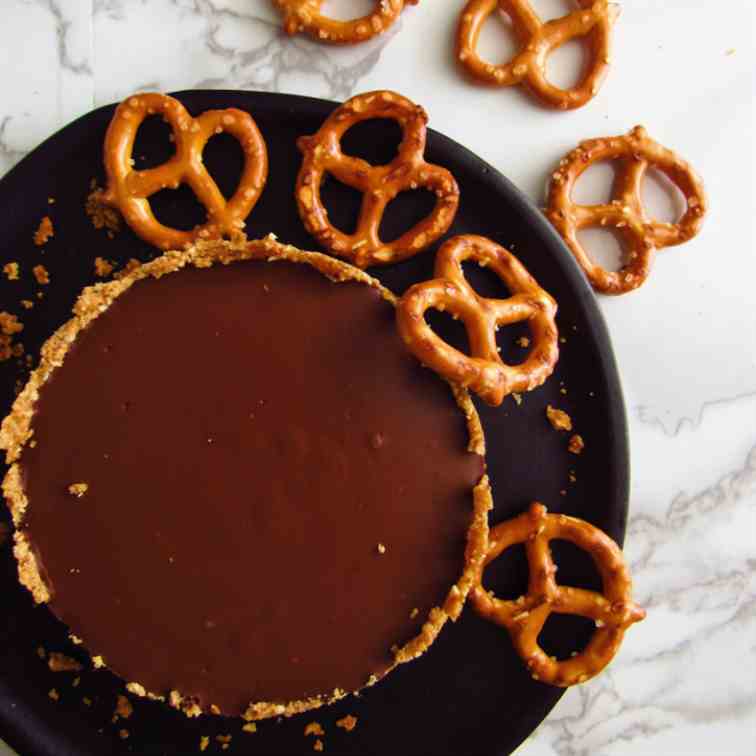 Pretzel Crusted Dark Chocolate Tart