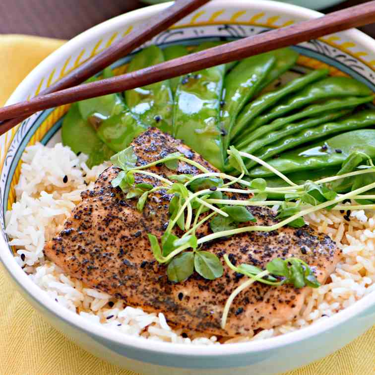 Salmon and Snow Pea Rice Bowl