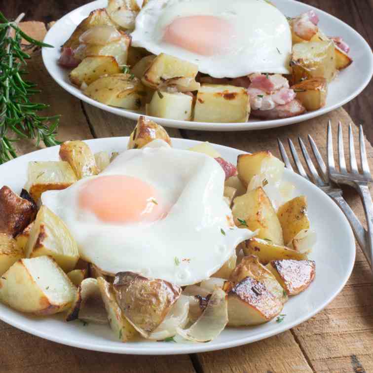 Brunch Potatoes with Bacon - Eggs