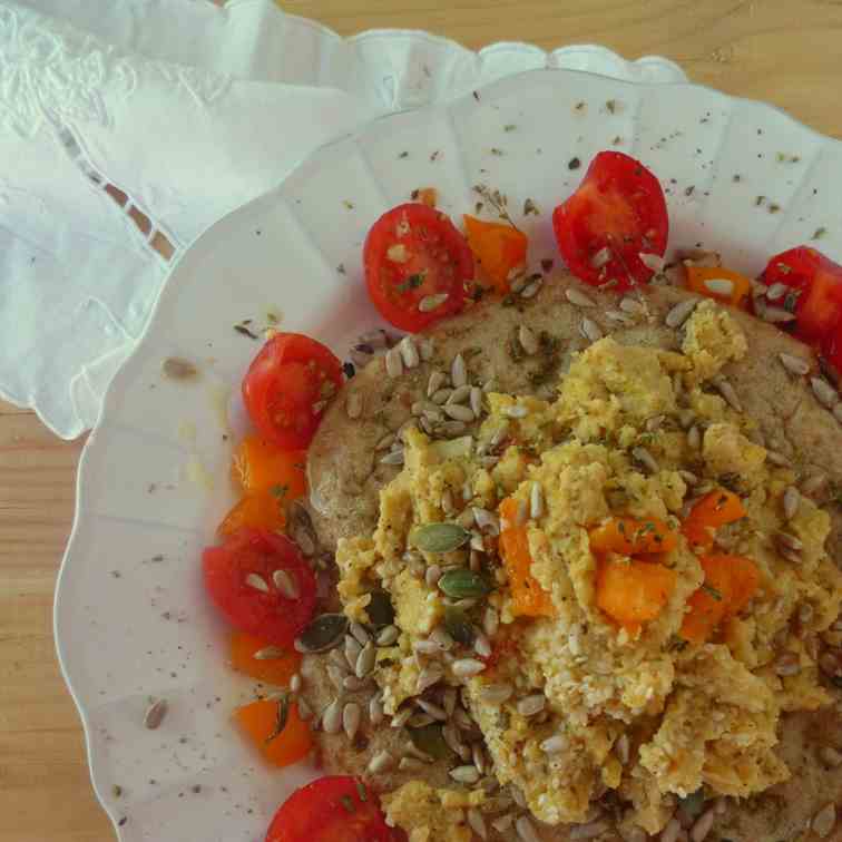 A light meal:pita with hummus and tomatoes