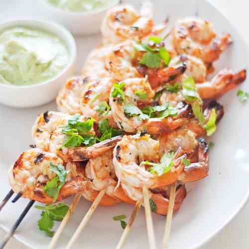 Spicy Grilled Shrimp with Avocado Sauce