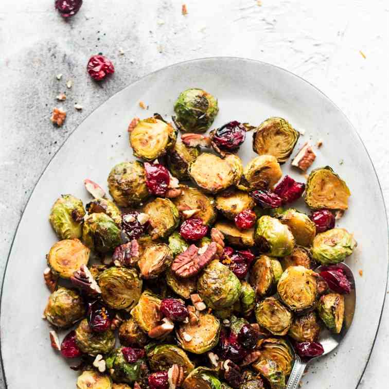Miso roasted brussel sprouts with cranberr