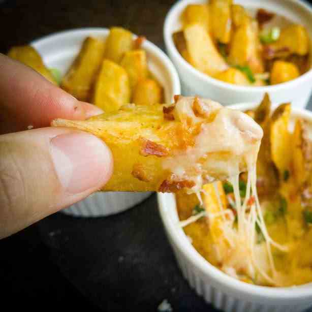 Bacon and Cheese Fries in Sriracha Mayo