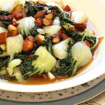 Stir fry baby bok choy with almond