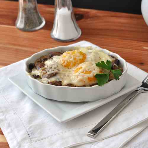 Baked Eggs with Mushrooms and Parmesan
