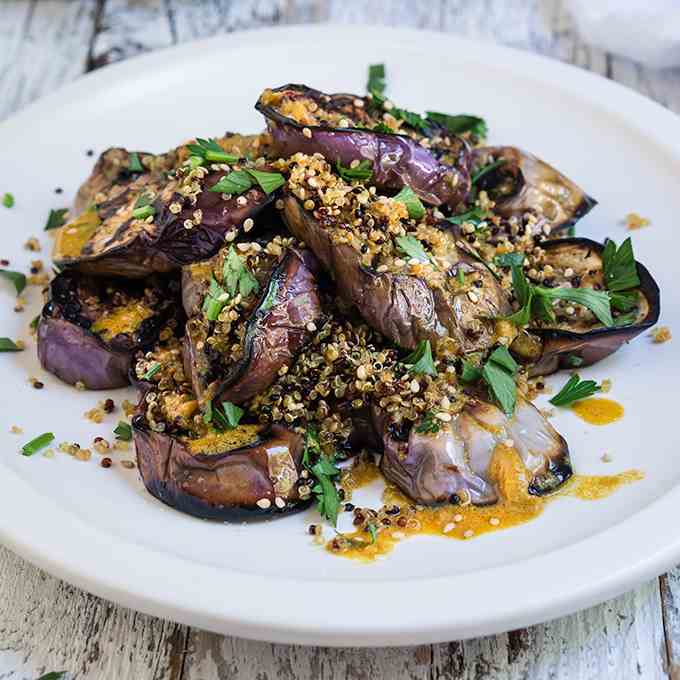 Charred eggplant with umami sauce