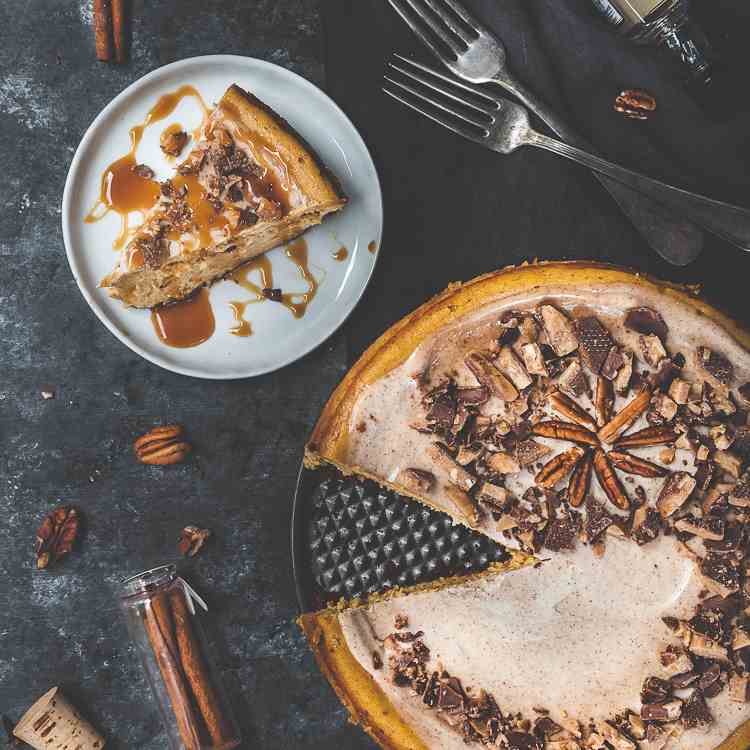 Pumpkin Bourbon Salted Caramel Cheesecake