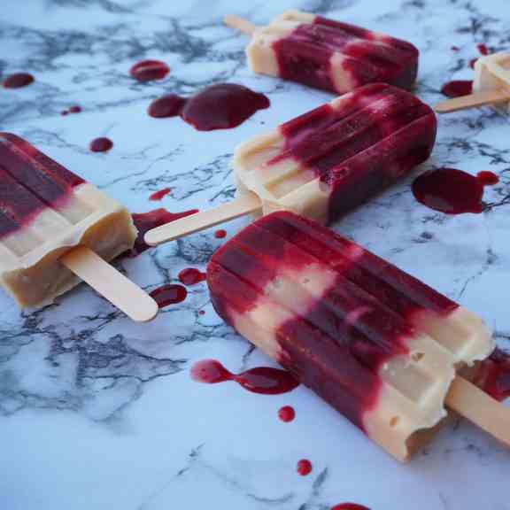 Blood plum and cashew popsicles