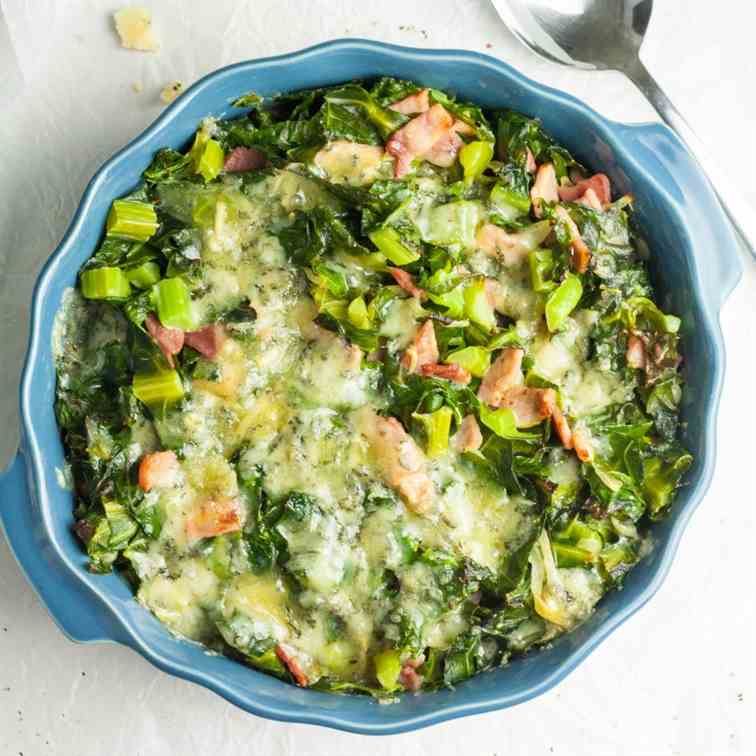 Cheesy Bacon Spring Greens