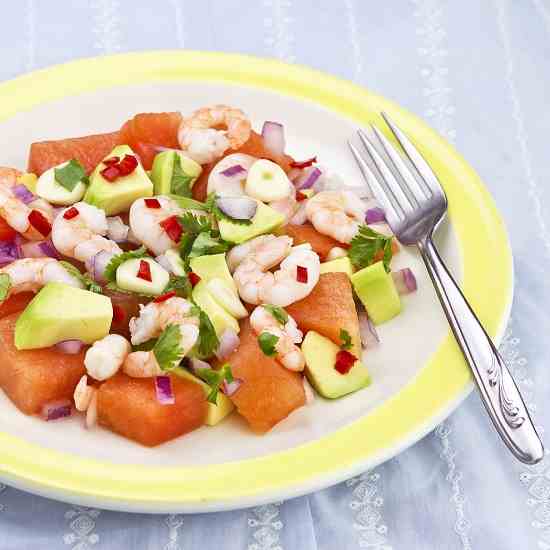 Watermelon, Prawn and Avocado Salad