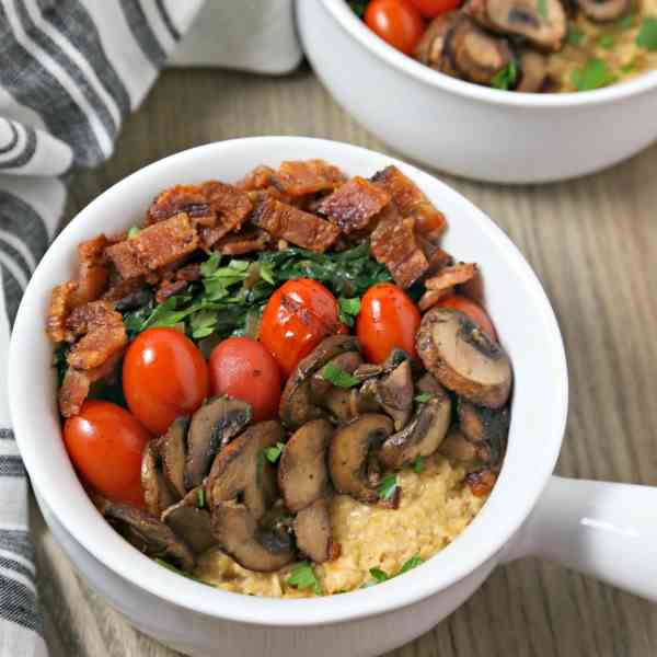 Savory Oatmeal w- Bacon Spinach - Tomatoes