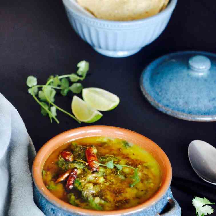 Yellow Lentil Soup With Baby Spinach