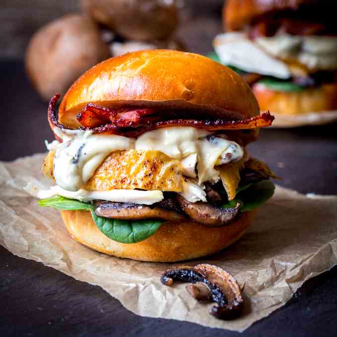 Roast Chicken & Creamy Mushroom Burger