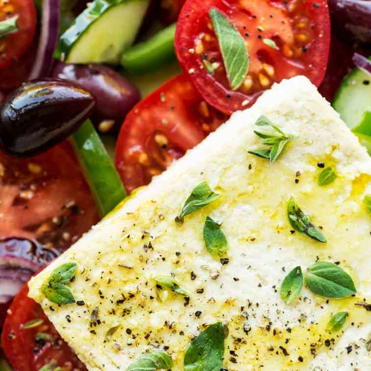 Greek salad with vegan feta