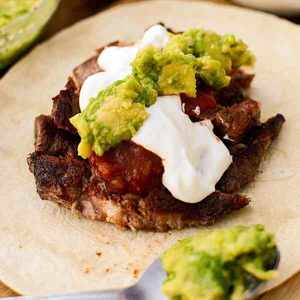 Strip Steak Tacos with Guacamole