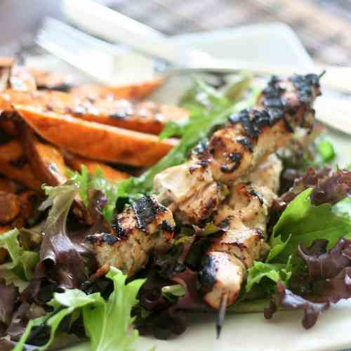 Sweet Potato Fries & Chicken Kebabs