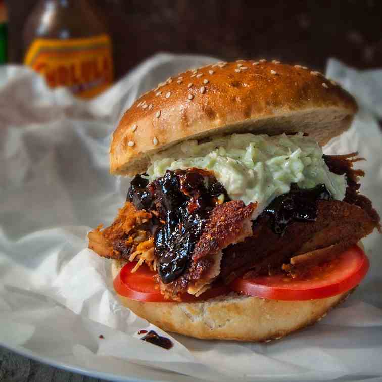 Pulled pork on sourdough hamburger buns