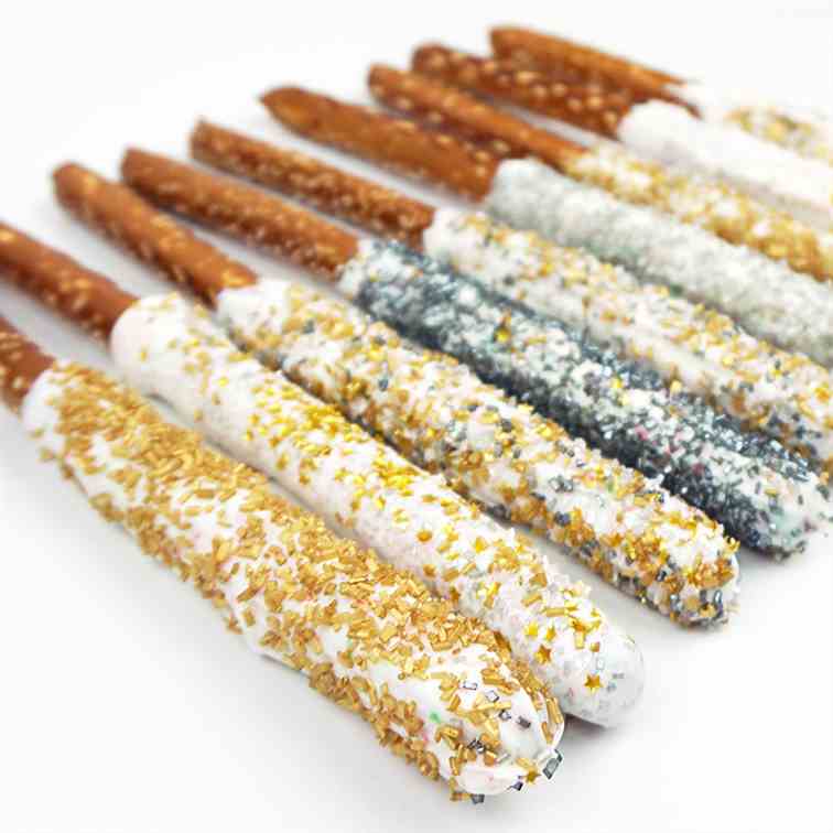 Glittery chocolate-covered pretzels 