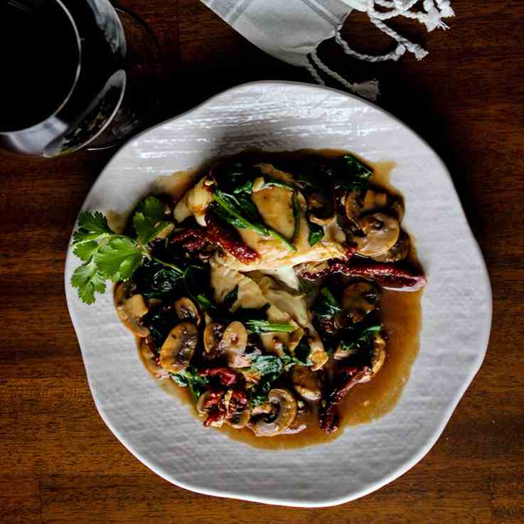 Chicken Marsala Stuffed with Cheesy Carame