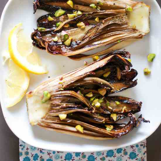 Grilled Radicchio with lemon and pistachio