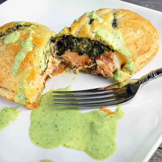 Salmon Wellington Creamy Herb Sauce