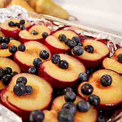 Baked Plums w/ Blueberries and Mascarpone