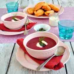 Beetroot soup with dill pesto