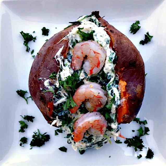 Shrimp and Crab Stuffed Sweet Potato