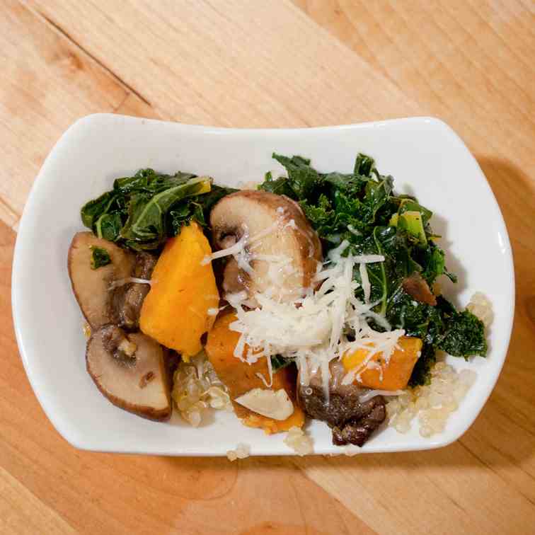 Quinoa with mushrooms kale & sweet potato