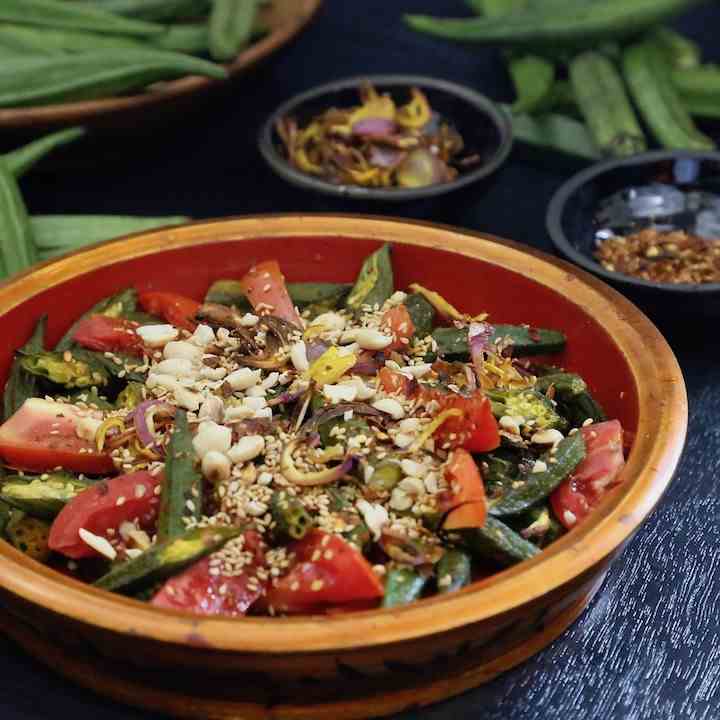 burmese roasted okra and tomato salad