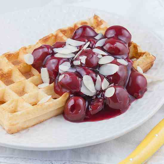 Waffles and warm cherries