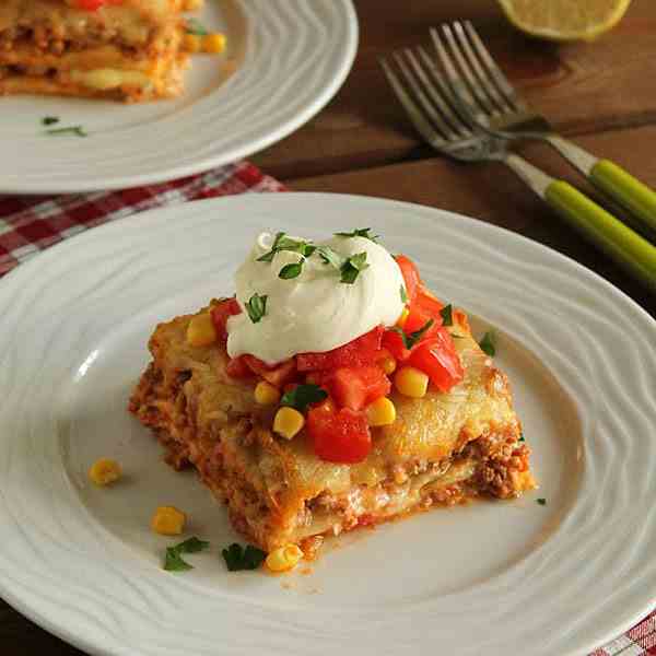 Mexican mince lasagna