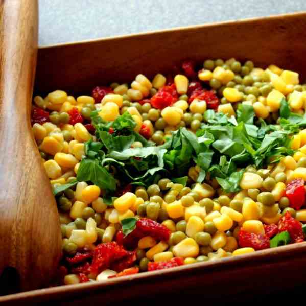 Salad w Corn Peas and dried Cherry Tomato