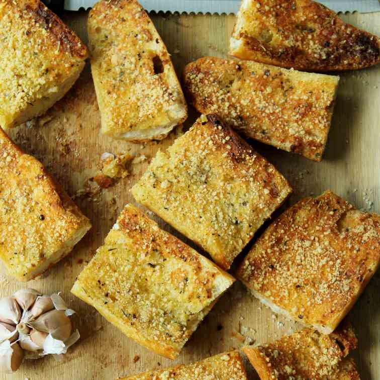 Garlic squares from store -bought baguette