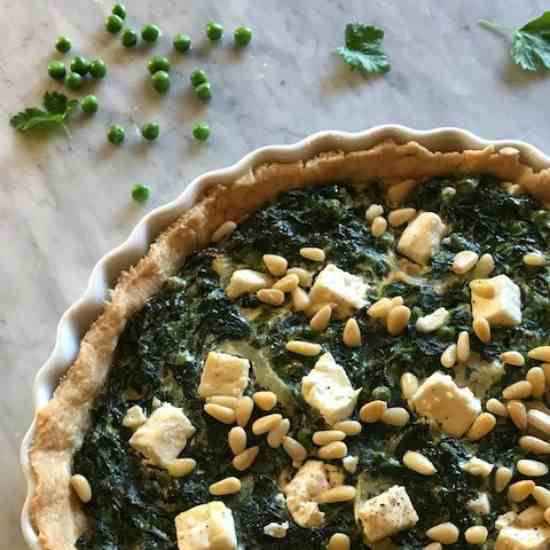 Spinach Tart with Peas, Feta and Pine Nuts
