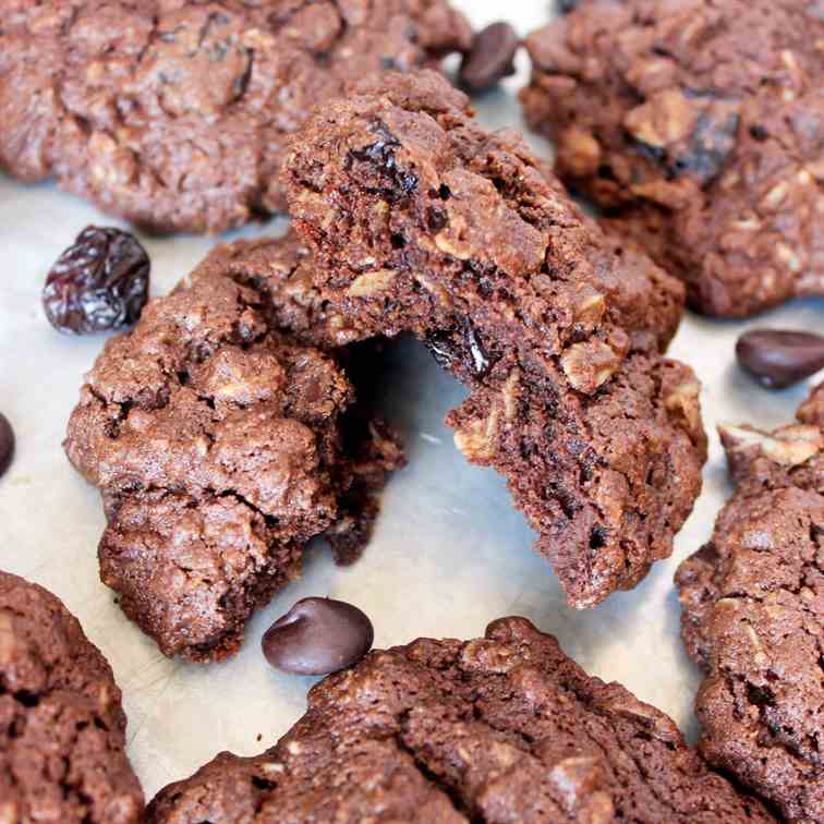 Double Chocolate Cherry Oatmeal Cookies