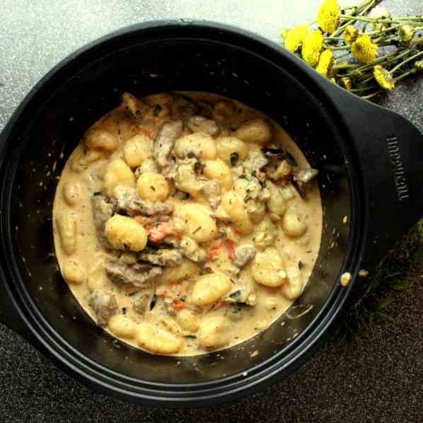 Gnocchi with Eggplants and Beef Fricassee