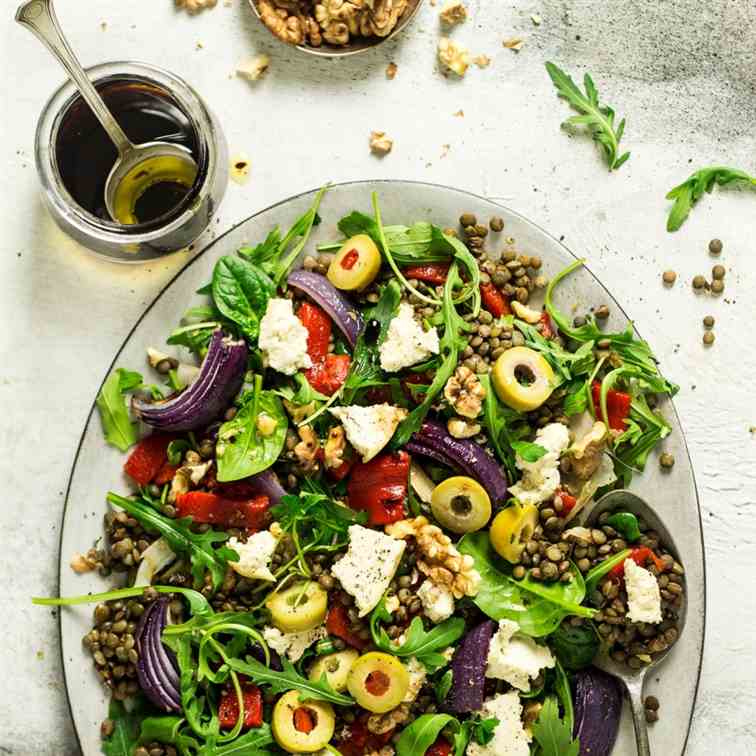 Puy lentil salad with almond cheese