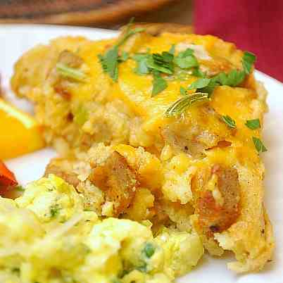 Maple Sausage & Waffle Breakfast Casserole