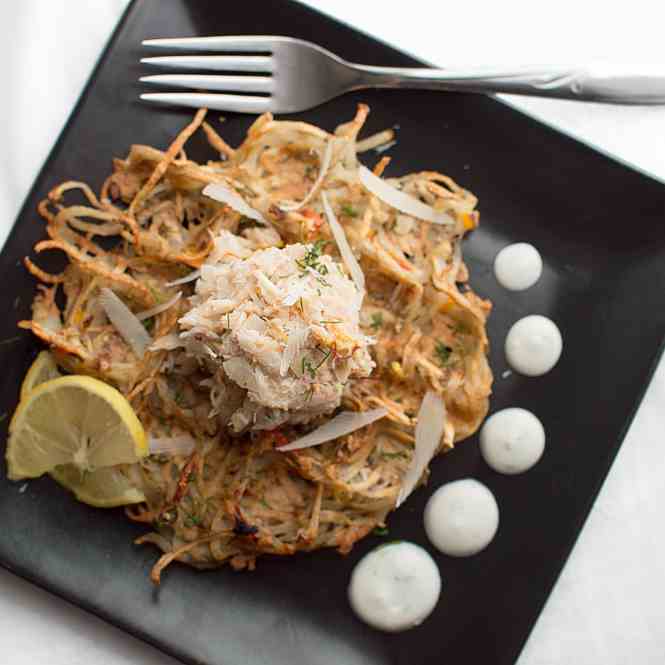 Potato Waffles with a Saffron-Crab Topping