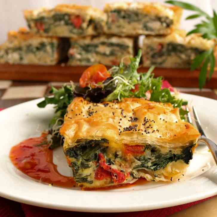 Spinach, Feta - Sun Dried Tomato, Filo Pie