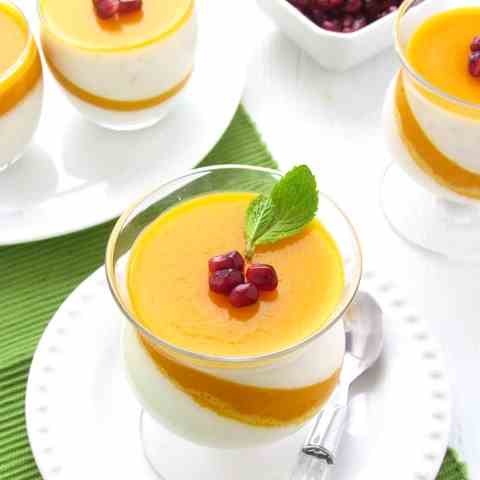 Litchi/Lychee Pannacotta With Mango Jelly